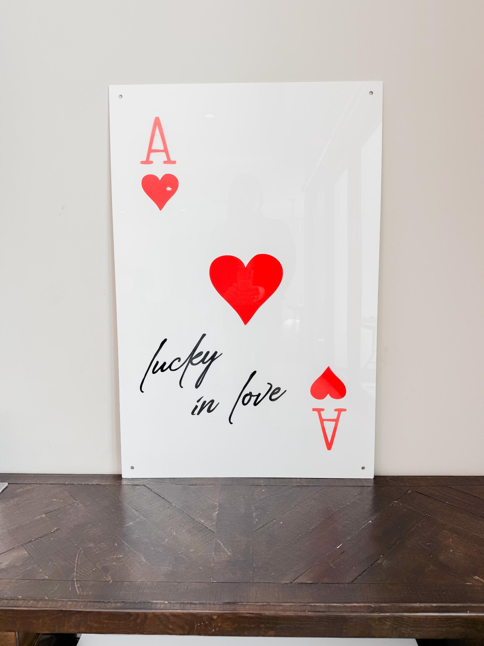 Luxury Acrylic “Lucky in Love” Sign – 35x24” Modern Ace of Hearts Wall Art | Premium Romantic Decor by Luxe Lines Designs
