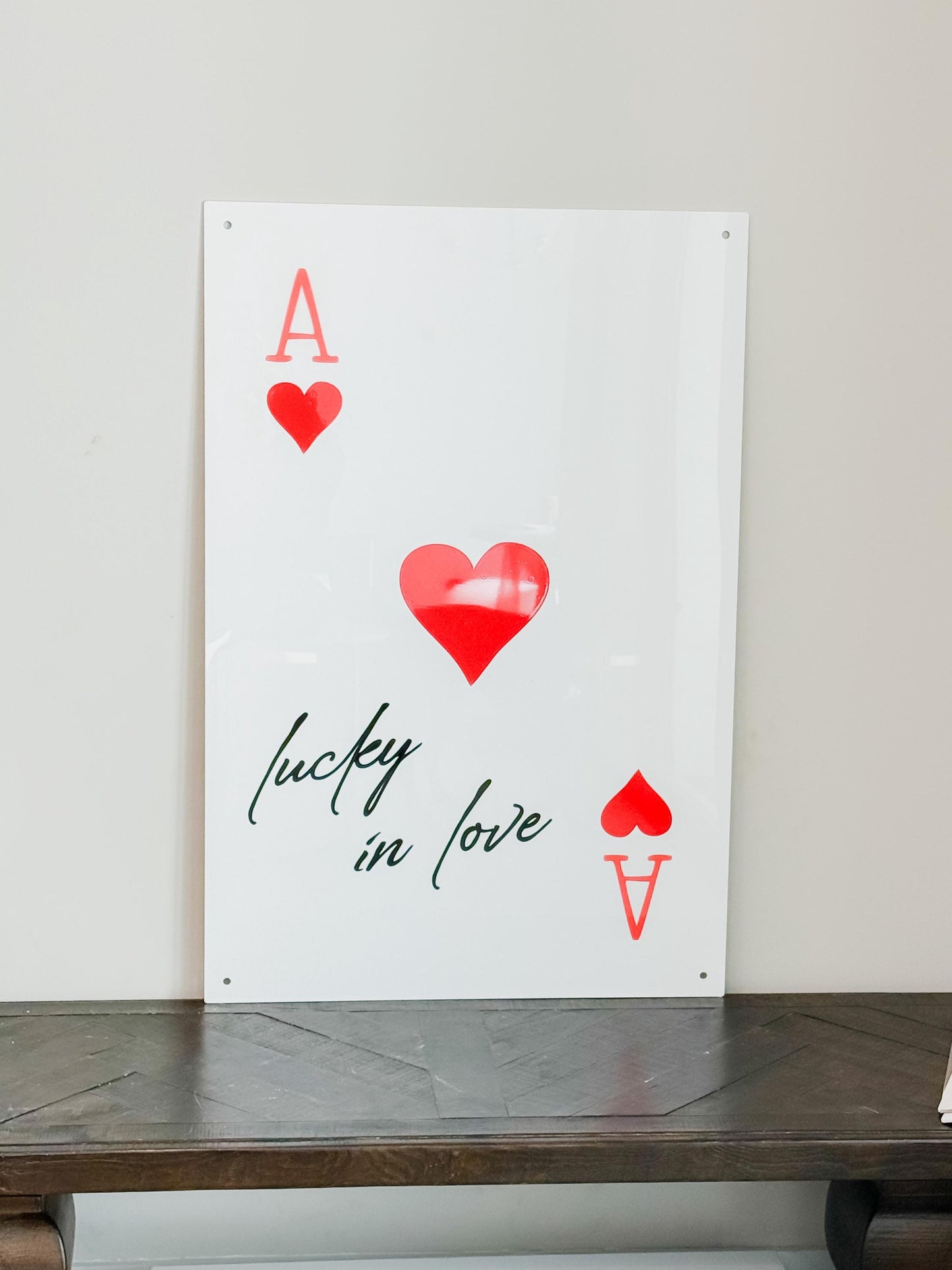 Luxury Acrylic “Lucky in Love” Sign – 35x24” Modern Ace of Hearts Wall Art | Premium Romantic Decor by Luxe Lines Designs