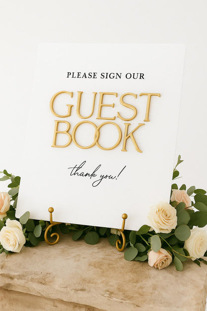 2026 Bride Guest Book Sign – Gold 3D Acrylic Wedding Sign 8x10 | Please Sign Our Guest Book | Modern Luxury Acrylic Decor by Luxe Lines