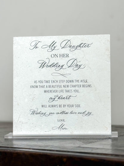 To My Daughter on Her Wedding Day Marble Sign – 8x8 Gift from Mom with Acrylic Stand | Elegant Wedding Keepsake by Luxe Lines Designs