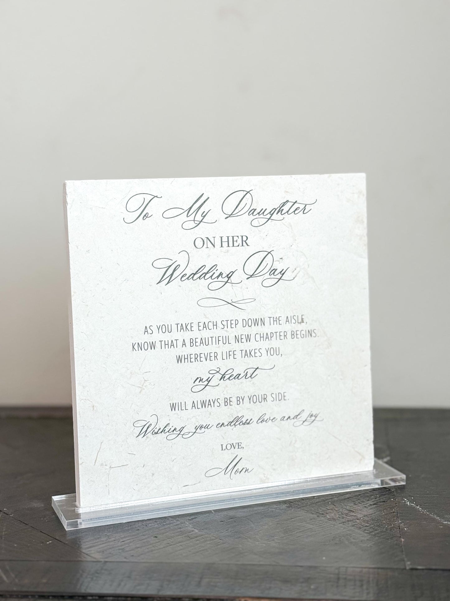 To My Daughter on Her Wedding Day Marble Sign – 8x8 Gift from Mom with Acrylic Stand | Elegant Wedding Keepsake by Luxe Lines Designs