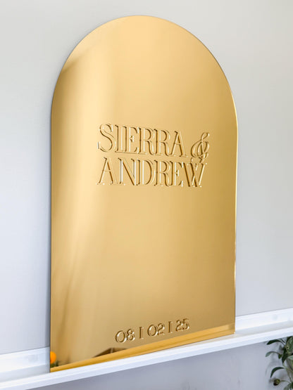 Elegant Gold Mirror Wedding Welcome Sign | Personalized Name and Date | Wedding Gift | Bridal Shower Gift| Modern Mirror Keepsake