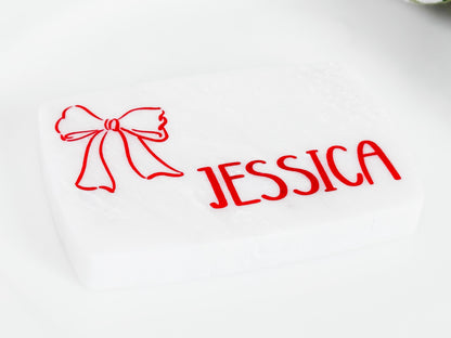 Custom Marble Christmas Place Cards – Personalized Name Tags – Elegant Holiday Table Setting – Luxe Lines Designs - Ribbon Bow