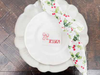 Custom Marble Christmas Place Cards – Personalized Name Tags – Elegant Holiday Table Setting – Luxe Lines Designs - Ribbon Bow