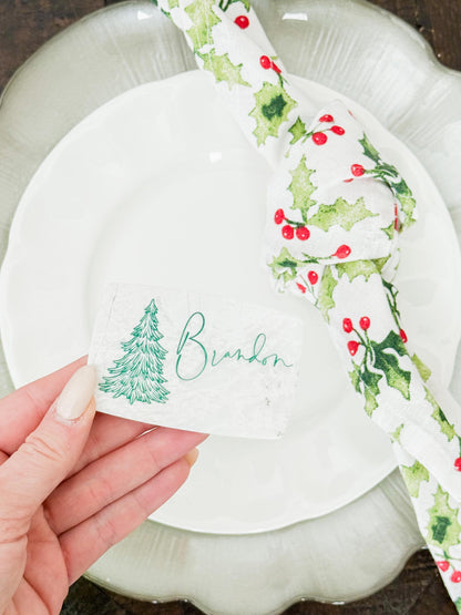 Custom Marble Christmas Place Cards – Personalized Name Tags – Elegant Holiday Table Setting – Luxe Lines Designs - Tree