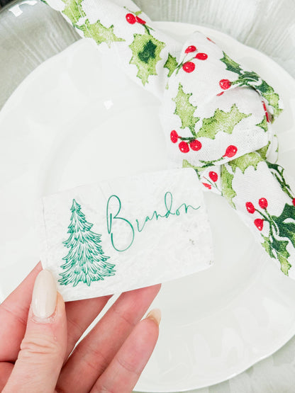 Custom Marble Christmas Place Cards – Personalized Name Tags – Elegant Holiday Table Setting – Luxe Lines Designs - Tree