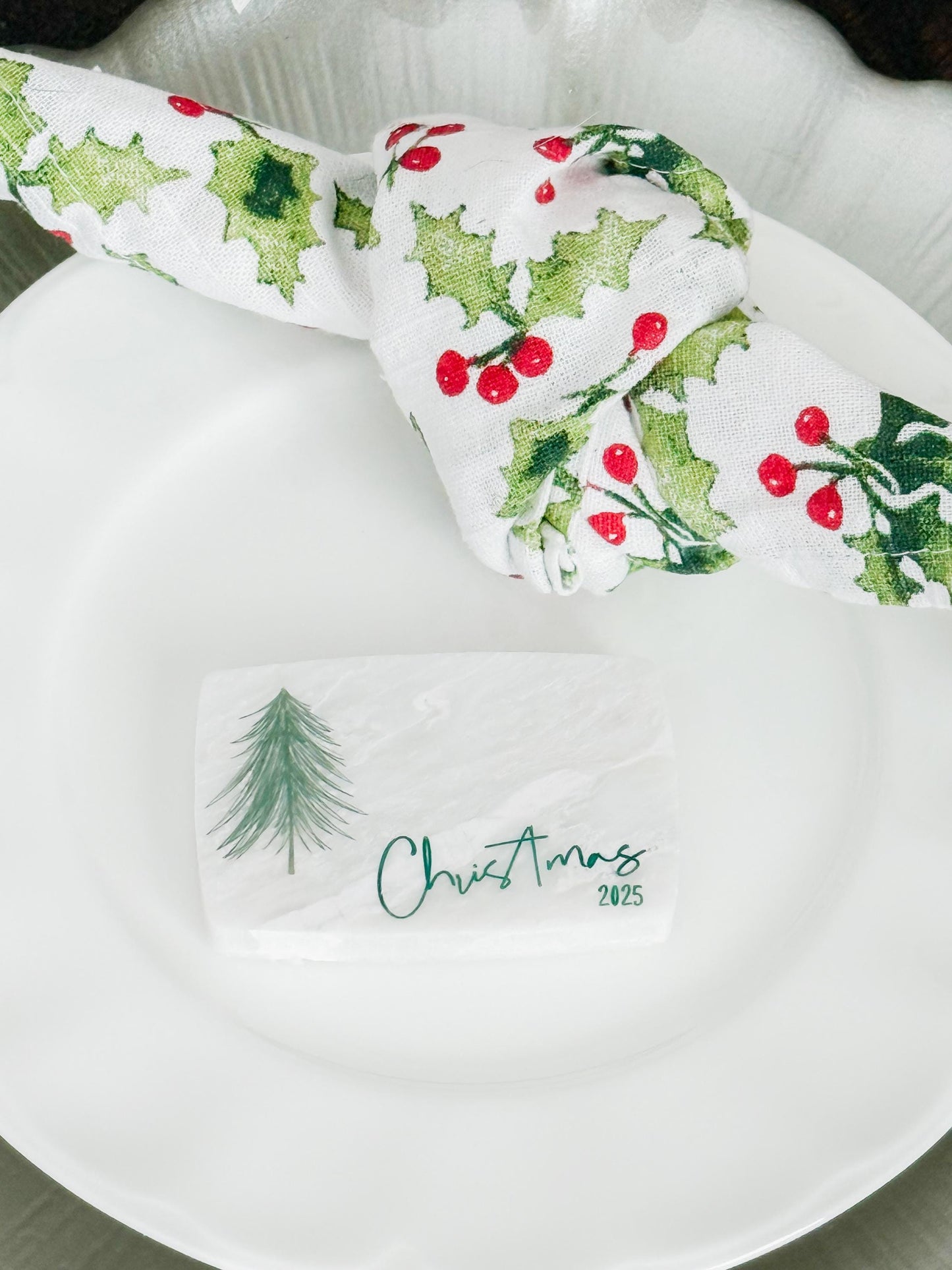 Custom Marble Christmas Place Cards – Personalized Name Tags – Elegant Holiday Table Setting – Luxe Lines Designs - Tree
