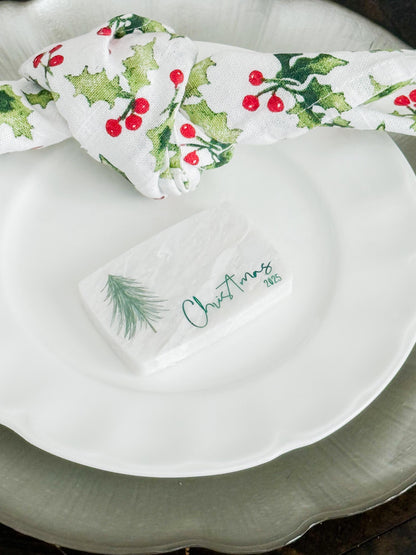 Custom Marble Christmas Place Cards – Personalized Name Tags – Elegant Holiday Table Setting – Luxe Lines Designs - Tree