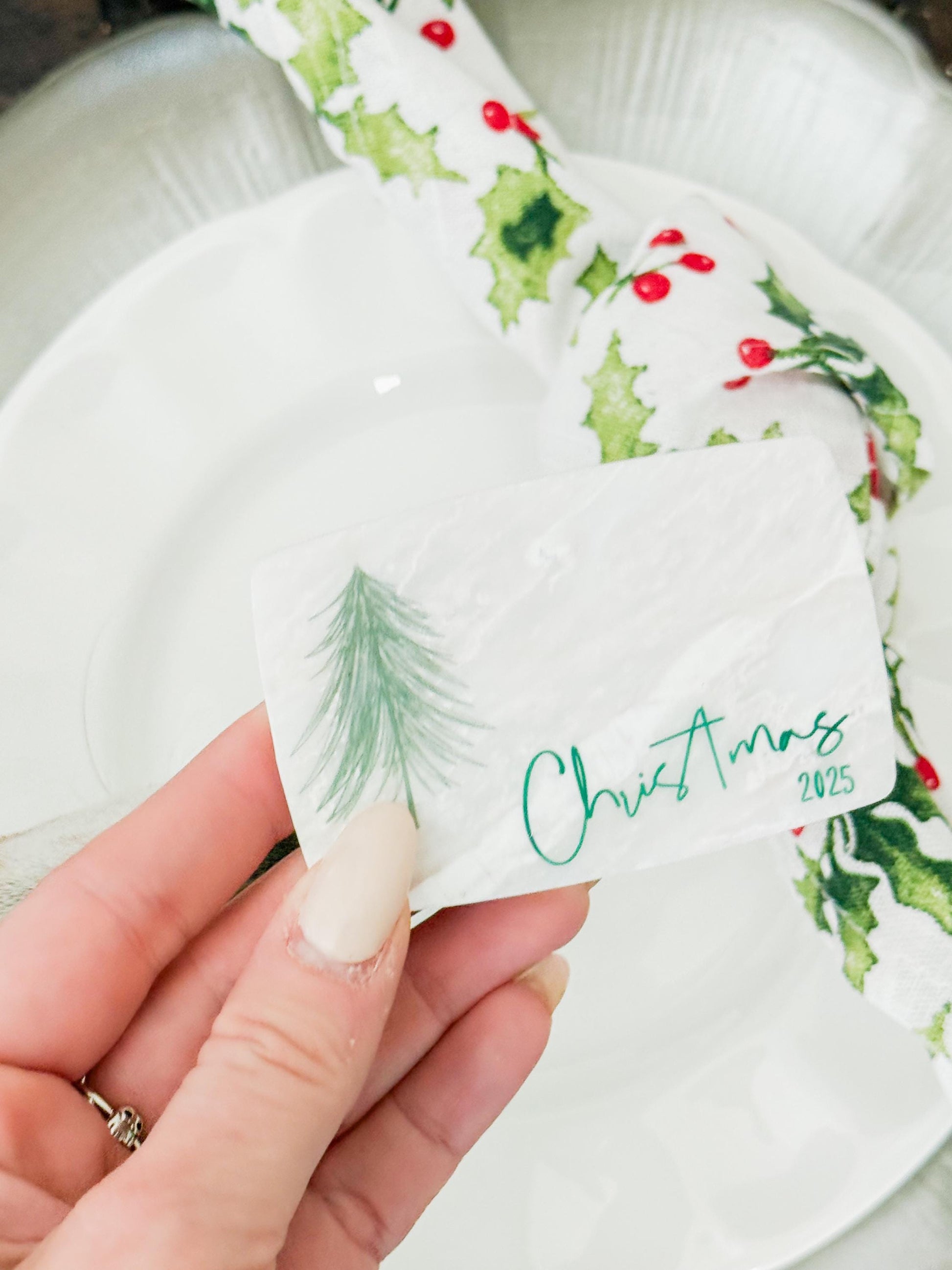 Custom Marble Christmas Place Cards – Personalized Name Tags – Elegant Holiday Table Setting – Luxe Lines Designs - Tree