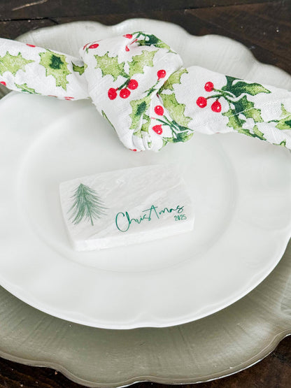 Custom Marble Christmas Place Cards – Personalized Name Tags – Elegant Holiday Table Setting – Luxe Lines Designs - Tree
