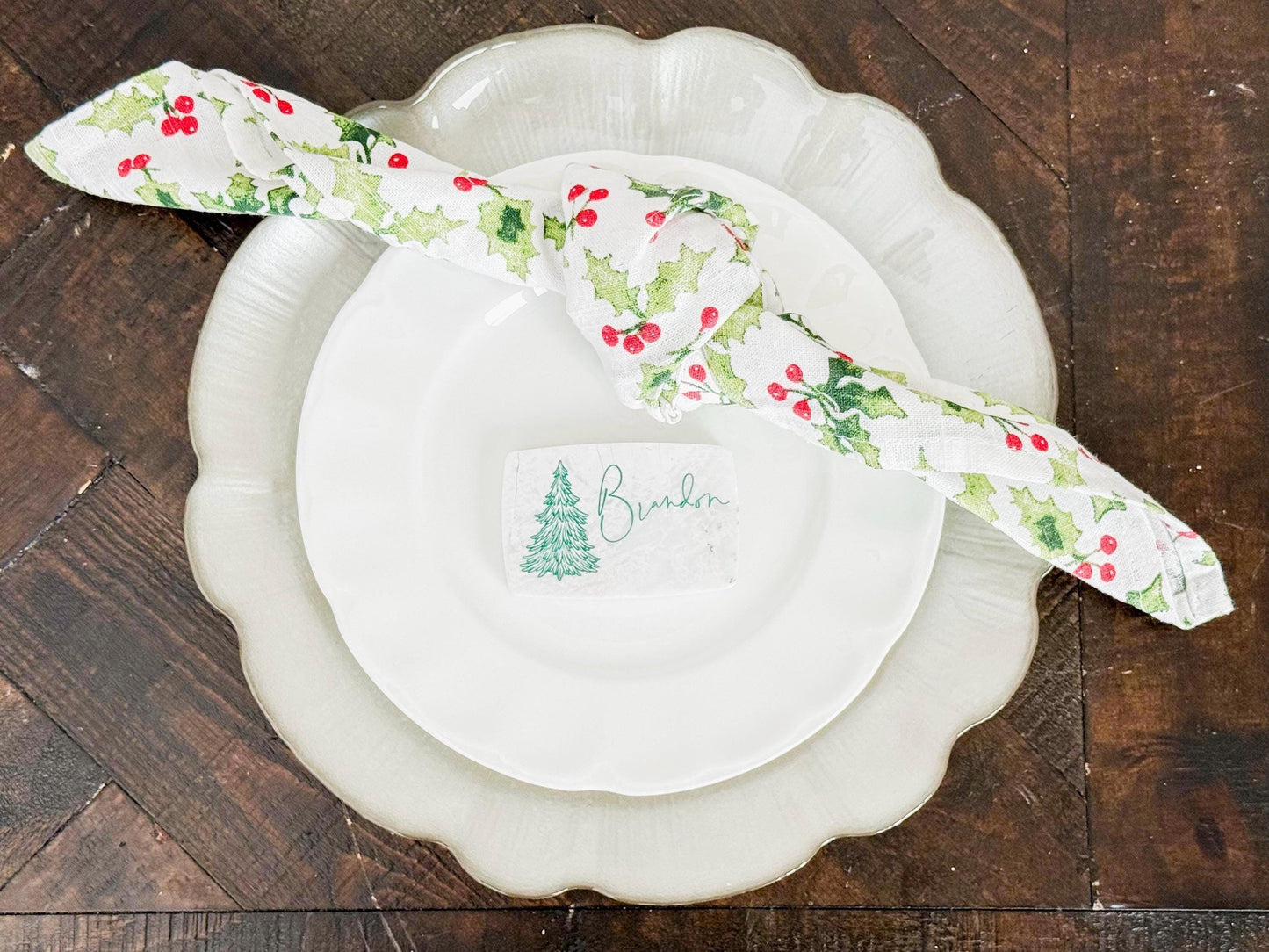 Custom Marble Christmas Place Cards – Personalized Name Tags – Elegant Holiday Table Setting – Luxe Lines Designs - Tree