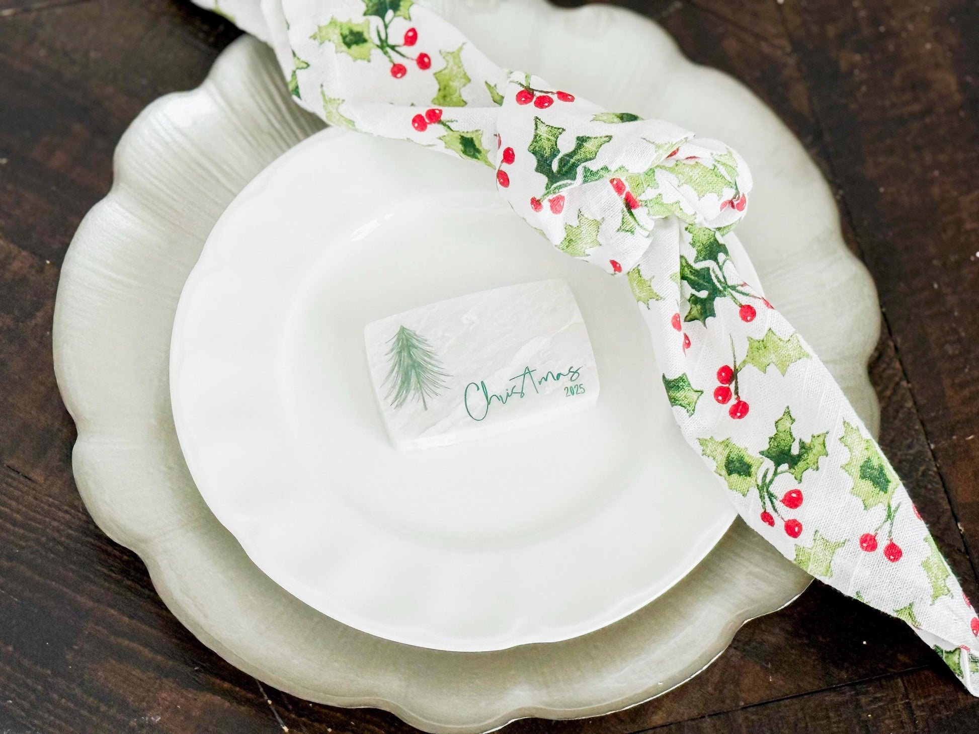 Custom Marble Christmas Place Cards – Personalized Name Tags – Elegant Holiday Table Setting – Luxe Lines Designs - Tree