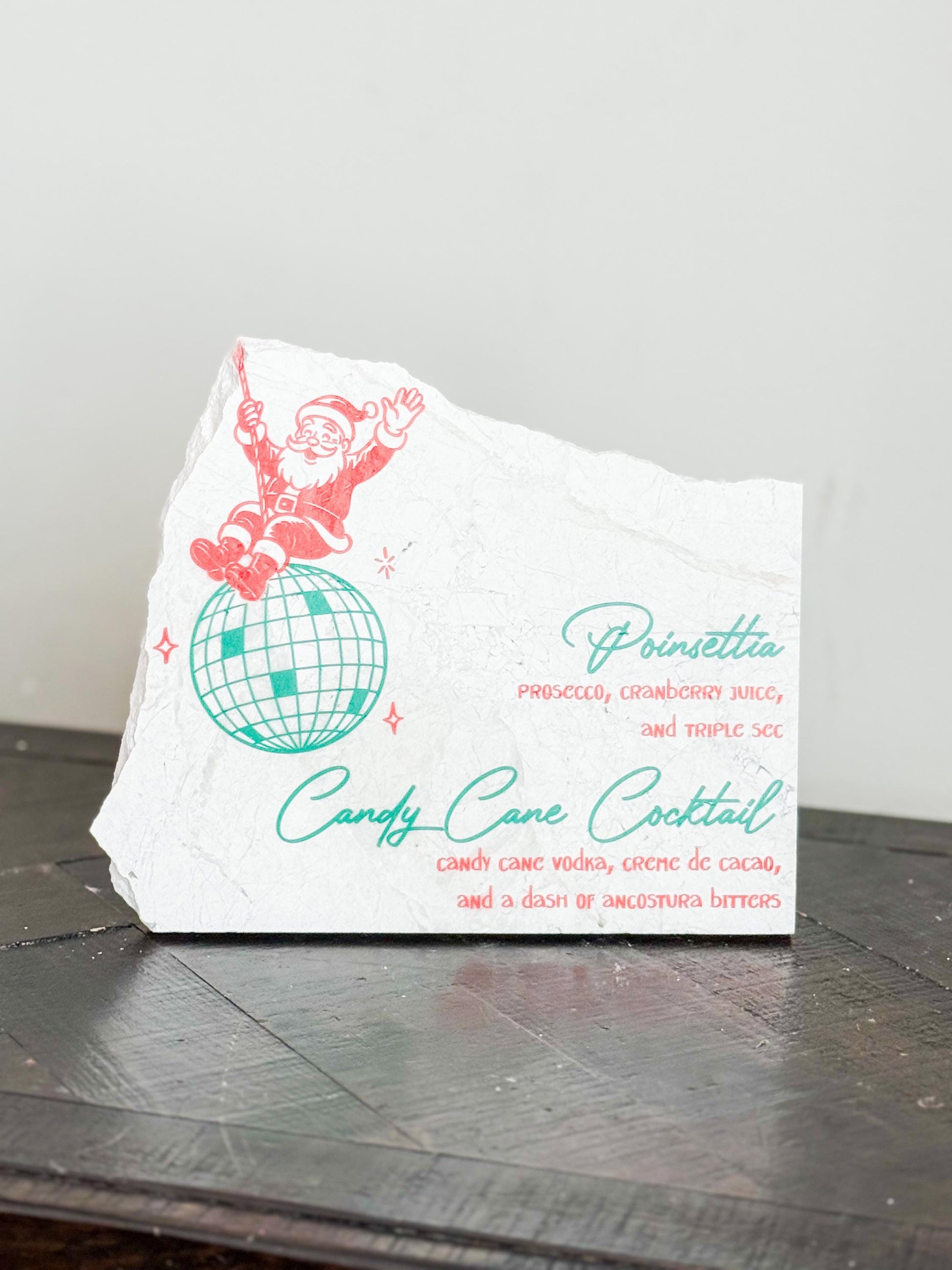 Christmas Cocktail Menu Sign – Santa Disco Stone Sign | Holiday Bar Sign | Christmas Party Decor | Luxe Lines Designs