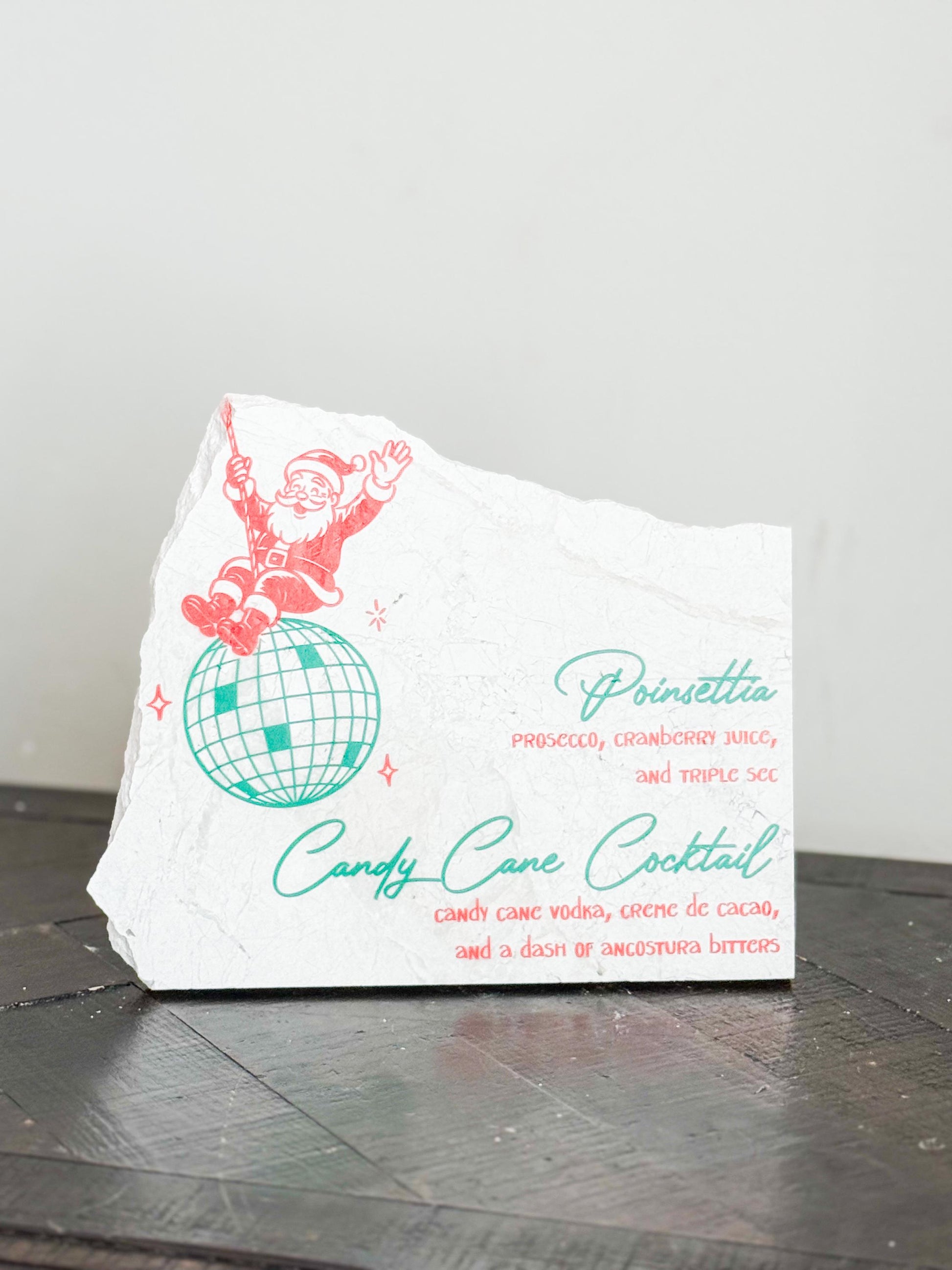 Christmas Cocktail Menu Sign – Santa Disco Stone Sign | Holiday Bar Sign | Christmas Party Decor | Luxe Lines Designs