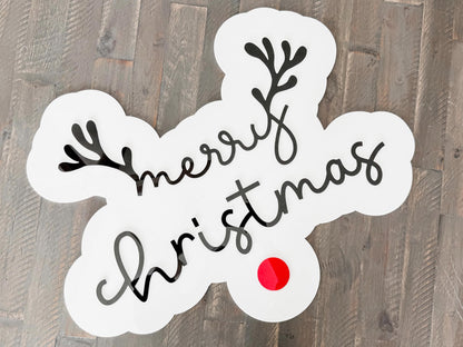 Acrylic “Merry Christmas” Sign – Holiday Decor – Red Nose Reindeer Christmas Sign – Luxe Holiday Wall Decor