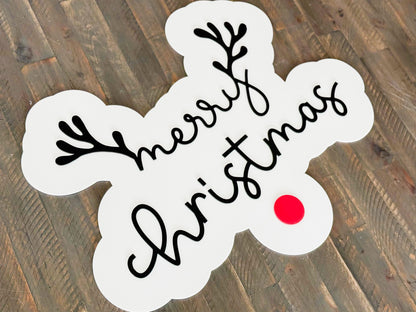 Acrylic “Merry Christmas” Sign – Holiday Decor – Red Nose Reindeer Christmas Sign – Luxe Holiday Wall Decor