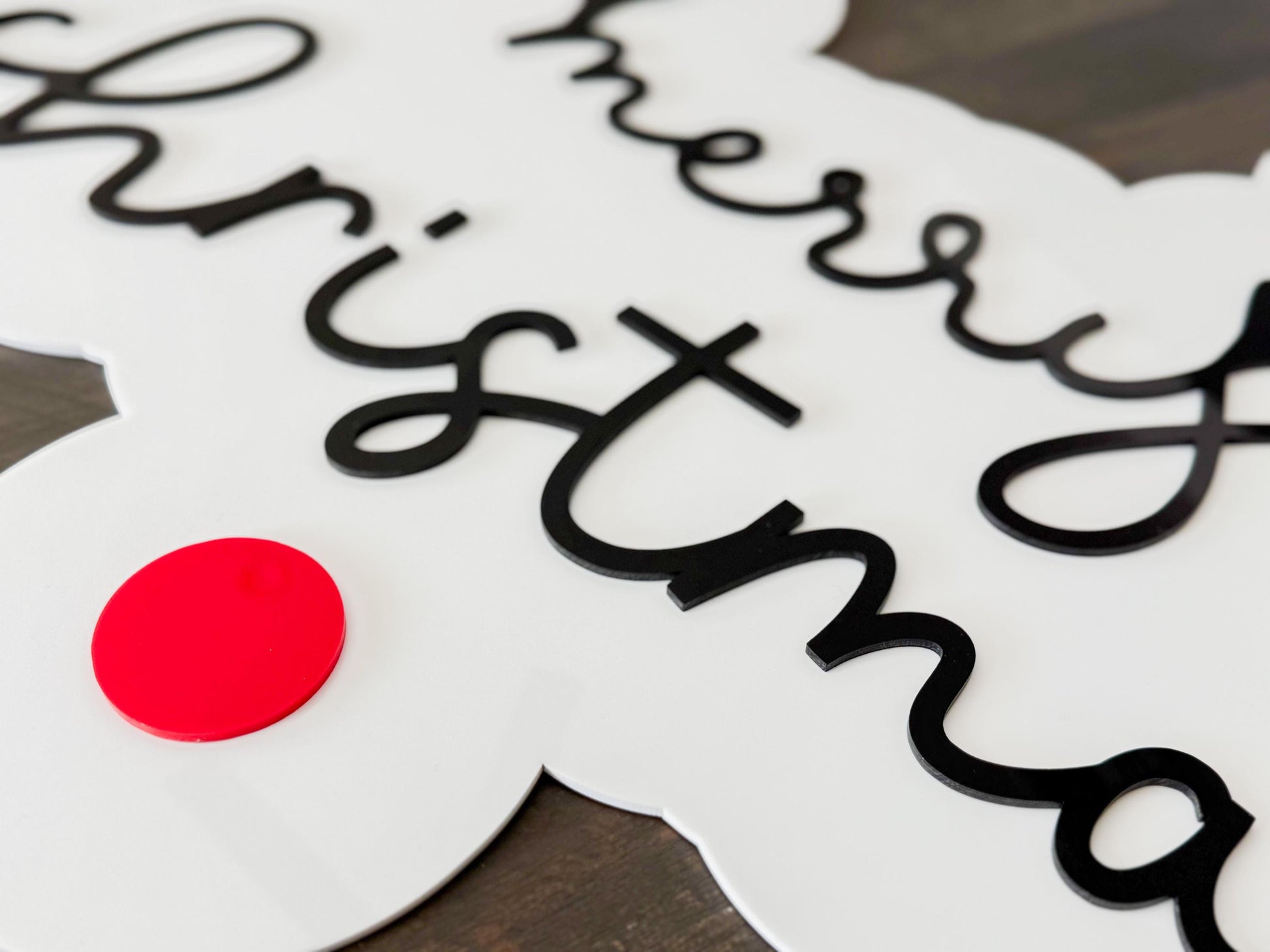 Acrylic “Merry Christmas” Sign – Holiday Decor – Red Nose Reindeer Christmas Sign – Luxe Holiday Wall Decor