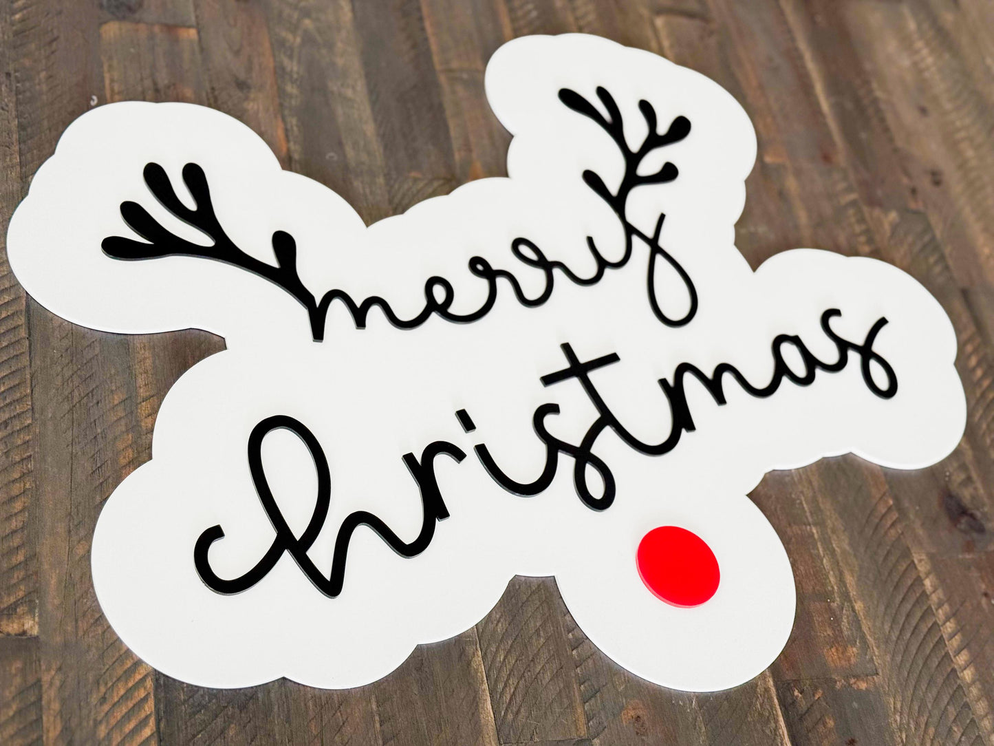 Acrylic “Merry Christmas” Sign – Holiday Decor – Red Nose Reindeer Christmas Sign – Luxe Holiday Wall Decor