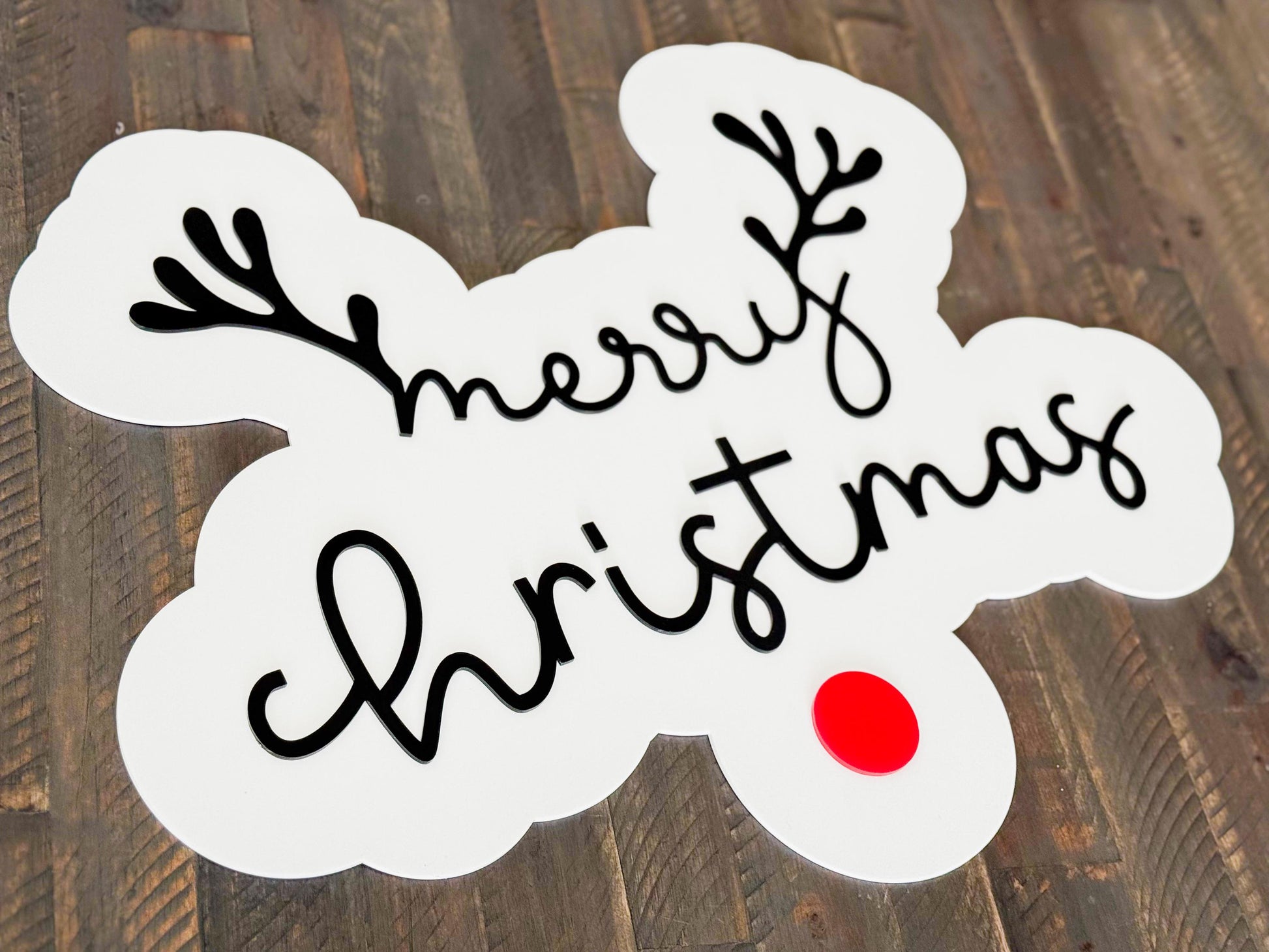Acrylic “Merry Christmas” Sign – Holiday Decor – Red Nose Reindeer Christmas Sign – Luxe Holiday Wall Decor