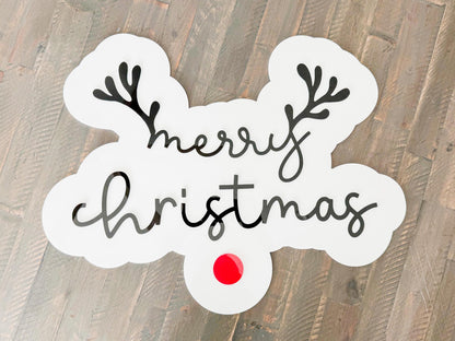 Acrylic “Merry Christmas” Sign – Holiday Decor – Red Nose Reindeer Christmas Sign – Luxe Holiday Wall Decor