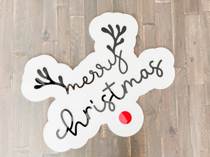Acrylic “Merry Christmas” Sign – Holiday Decor – Red Nose Reindeer Christmas Sign – Luxe Holiday Wall Decor