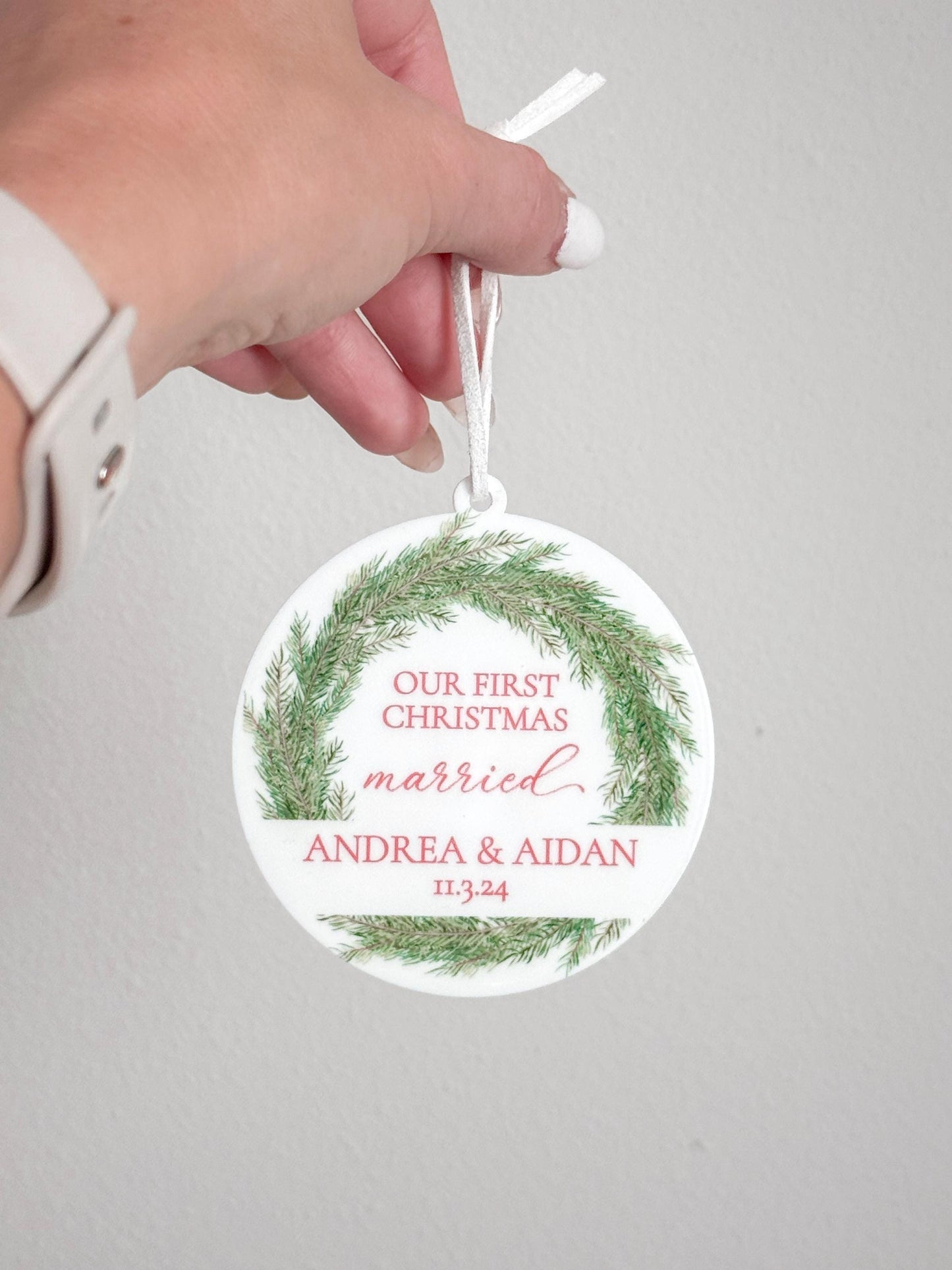 Our First Christmas Married, Engaged, etc. Ornament Gift | Customizable Acrylic Keepsake | Couple’s First Christmas Ornament