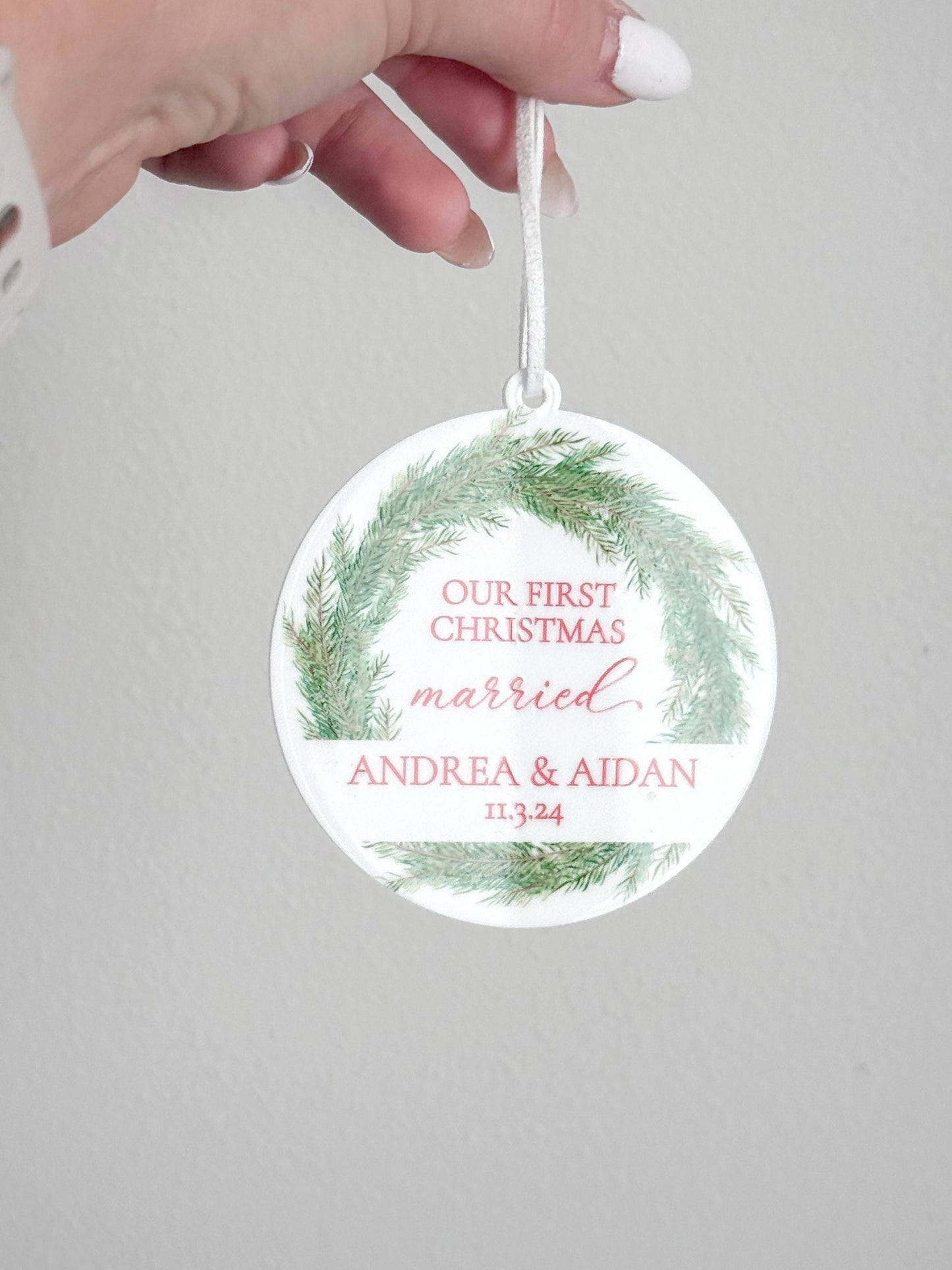 Our First Christmas Married, Engaged, etc. Ornament Gift | Customizable Acrylic Keepsake | Couple’s First Christmas Ornament