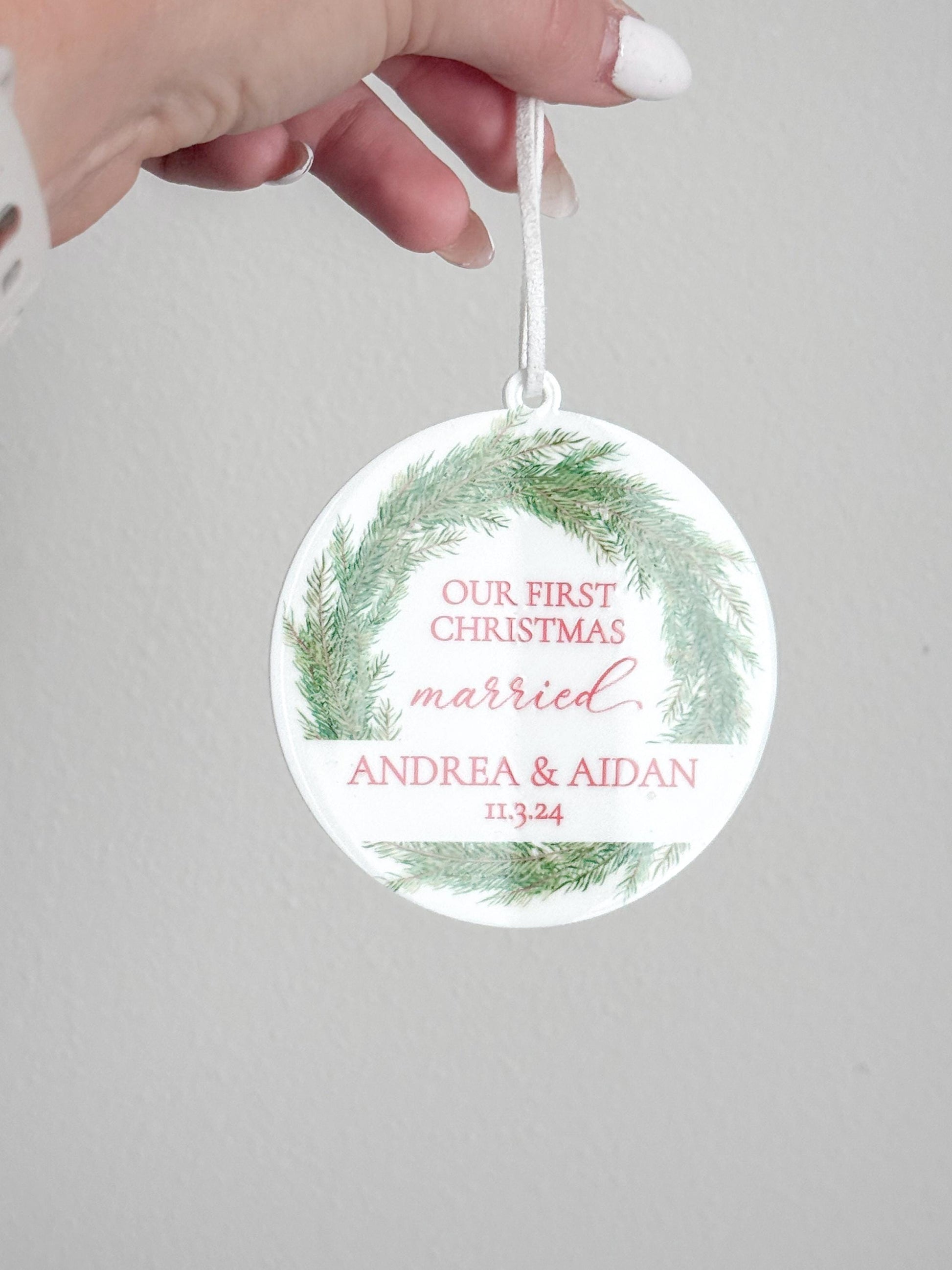 Our First Christmas Married, Engaged, etc. Ornament Gift | Customizable Acrylic Keepsake | Couple’s First Christmas Ornament