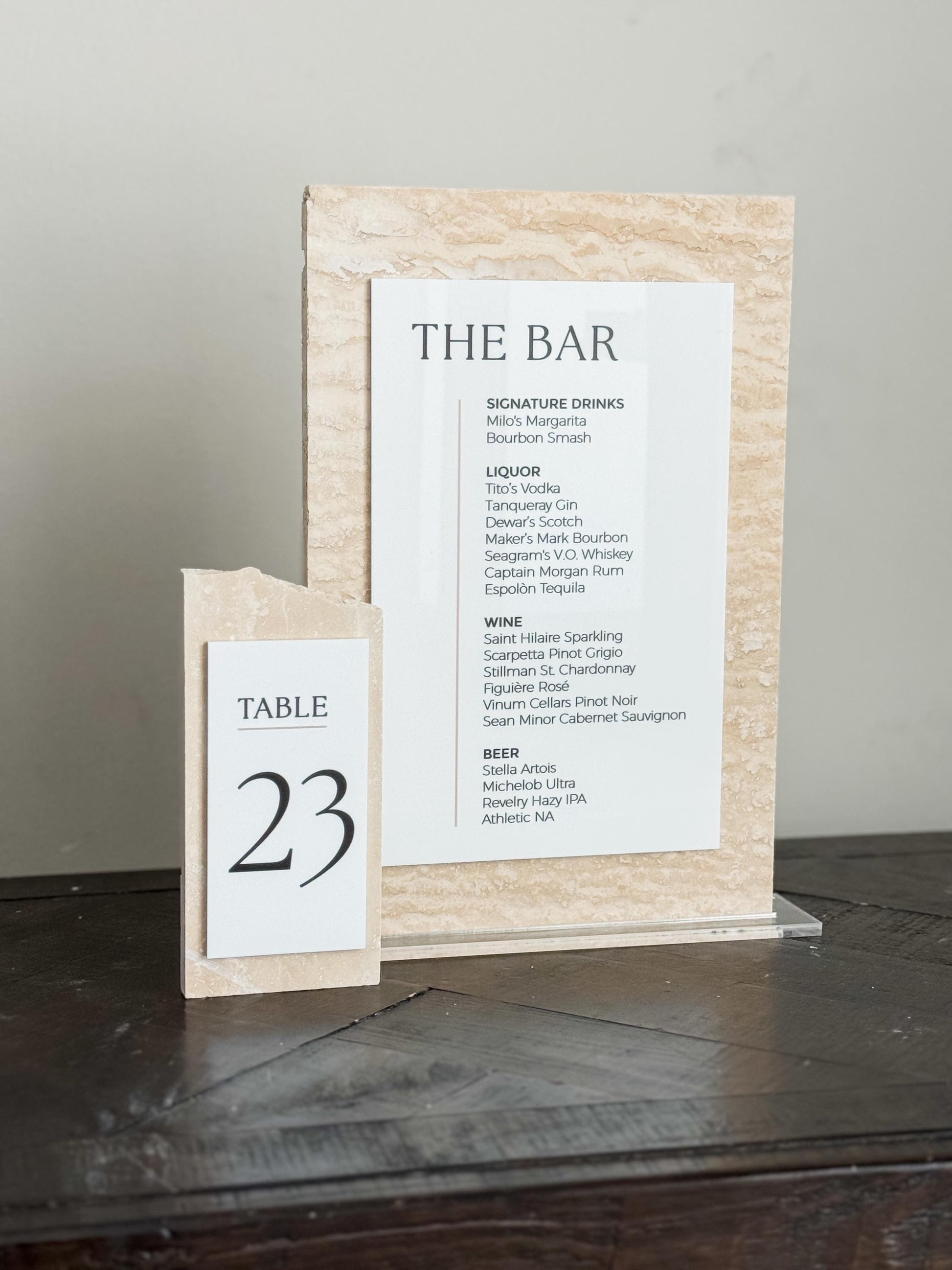Travertine Stone Bar Menu Sign