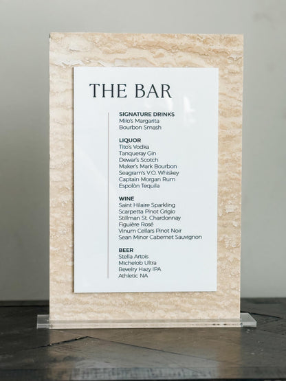 Travertine Stone Bar Menu Sign