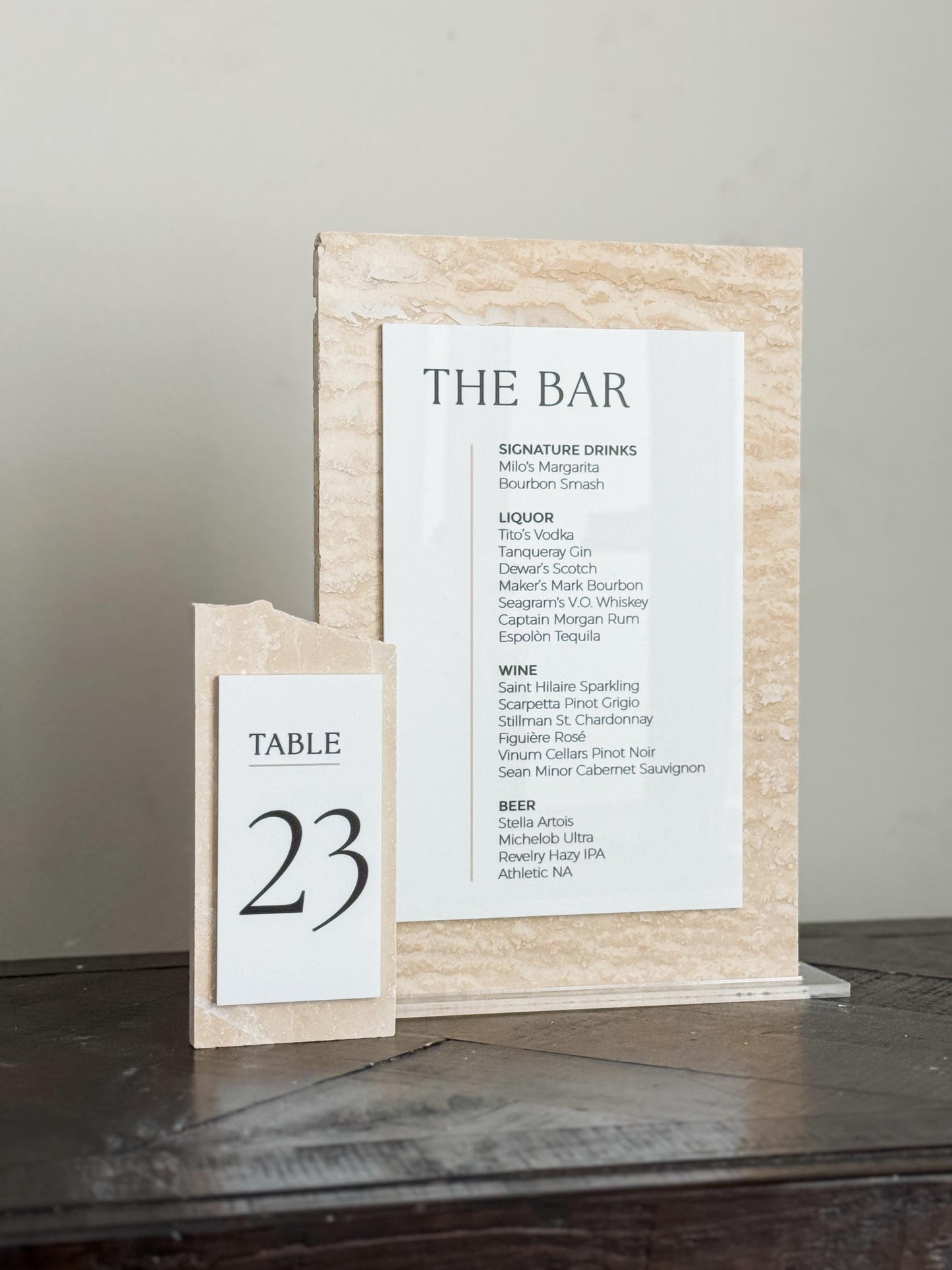 Travertine Stone Bar Menu Sign