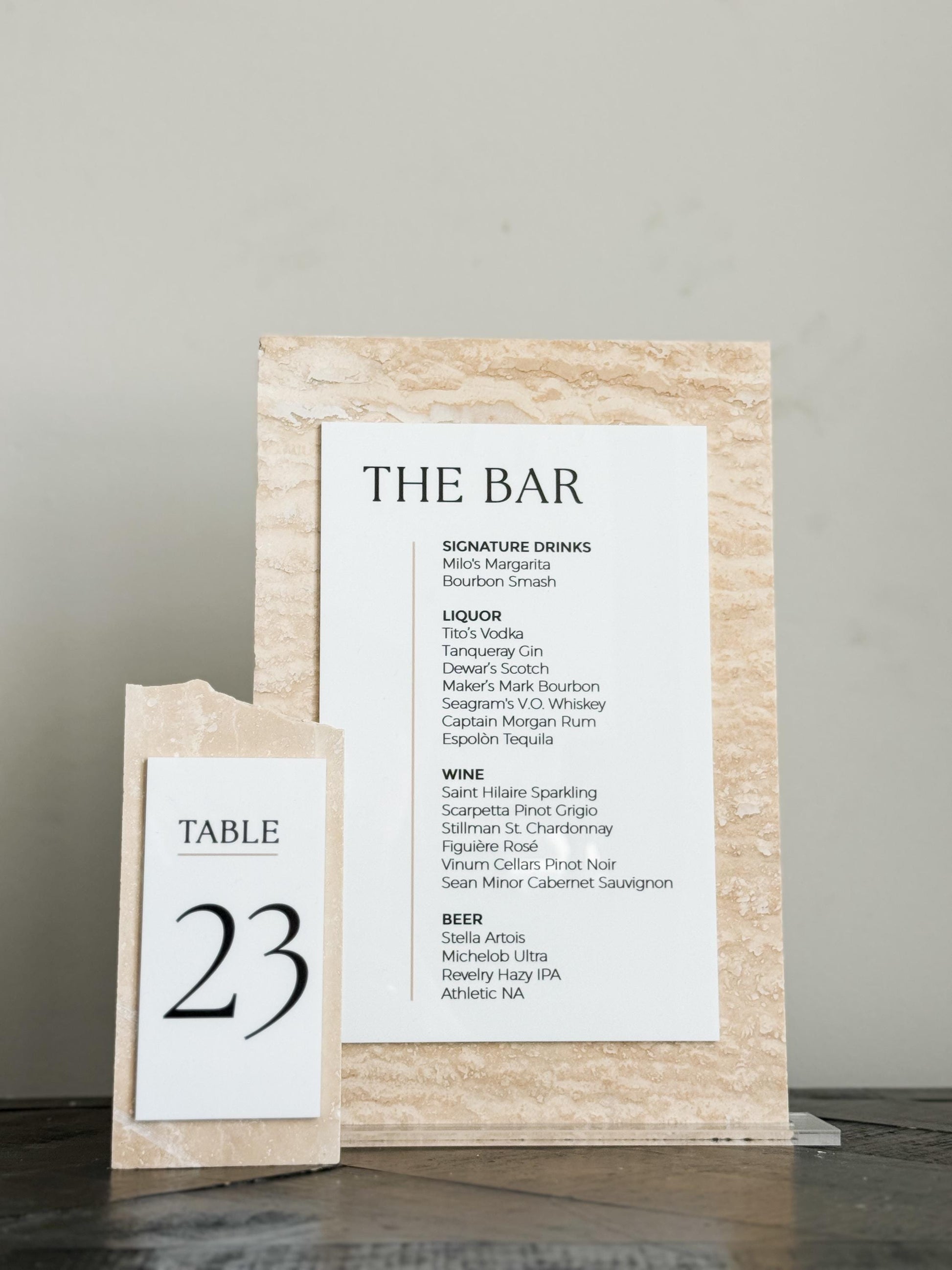 Travertine Stone Bar Menu Sign