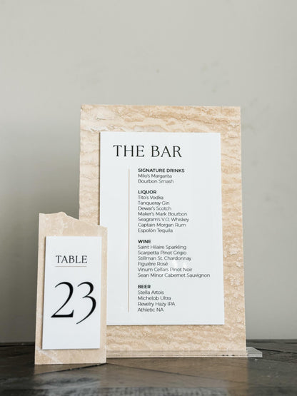 Travertine Stone Bar Menu Sign