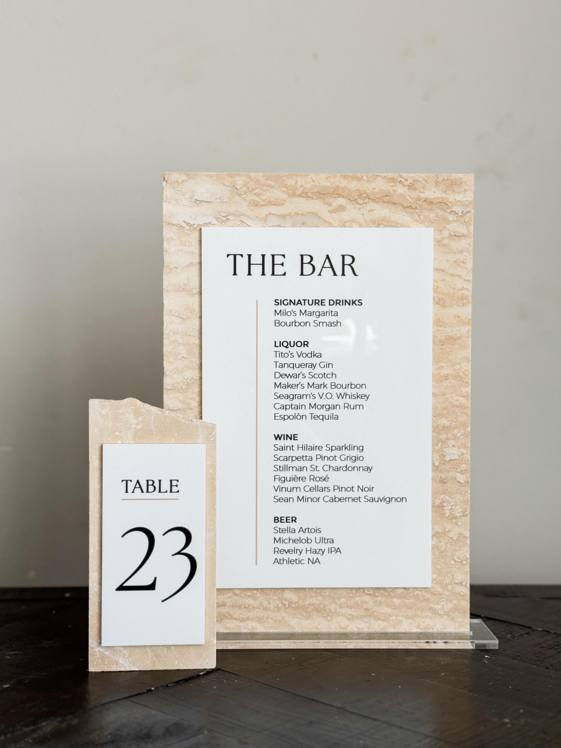 Travertine Stone Bar Menu Sign