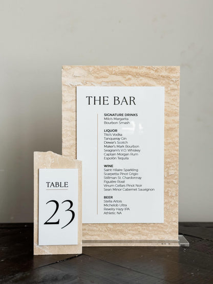 Travertine Stone Bar Menu Sign