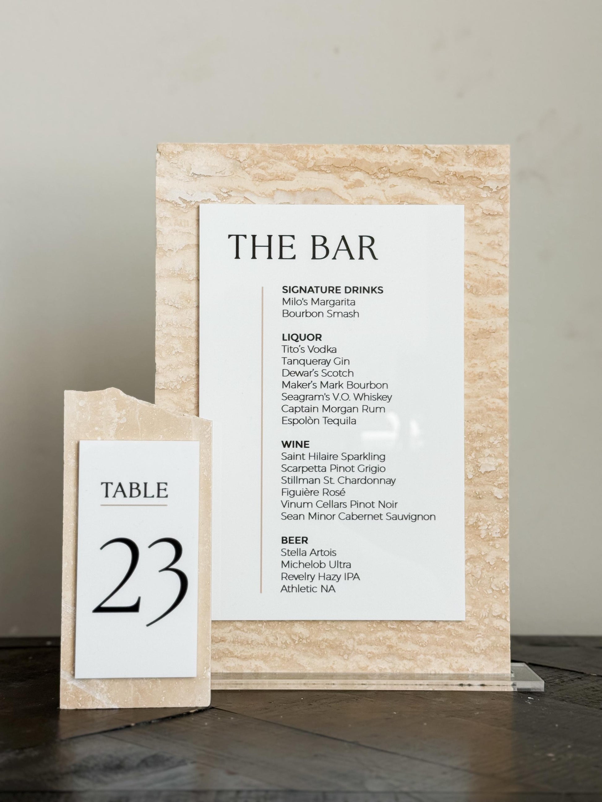 Travertine Stone Bar Menu Sign