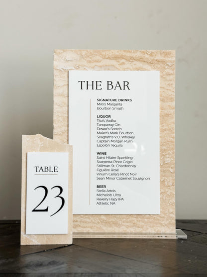 Travertine Stone Bar Menu Sign