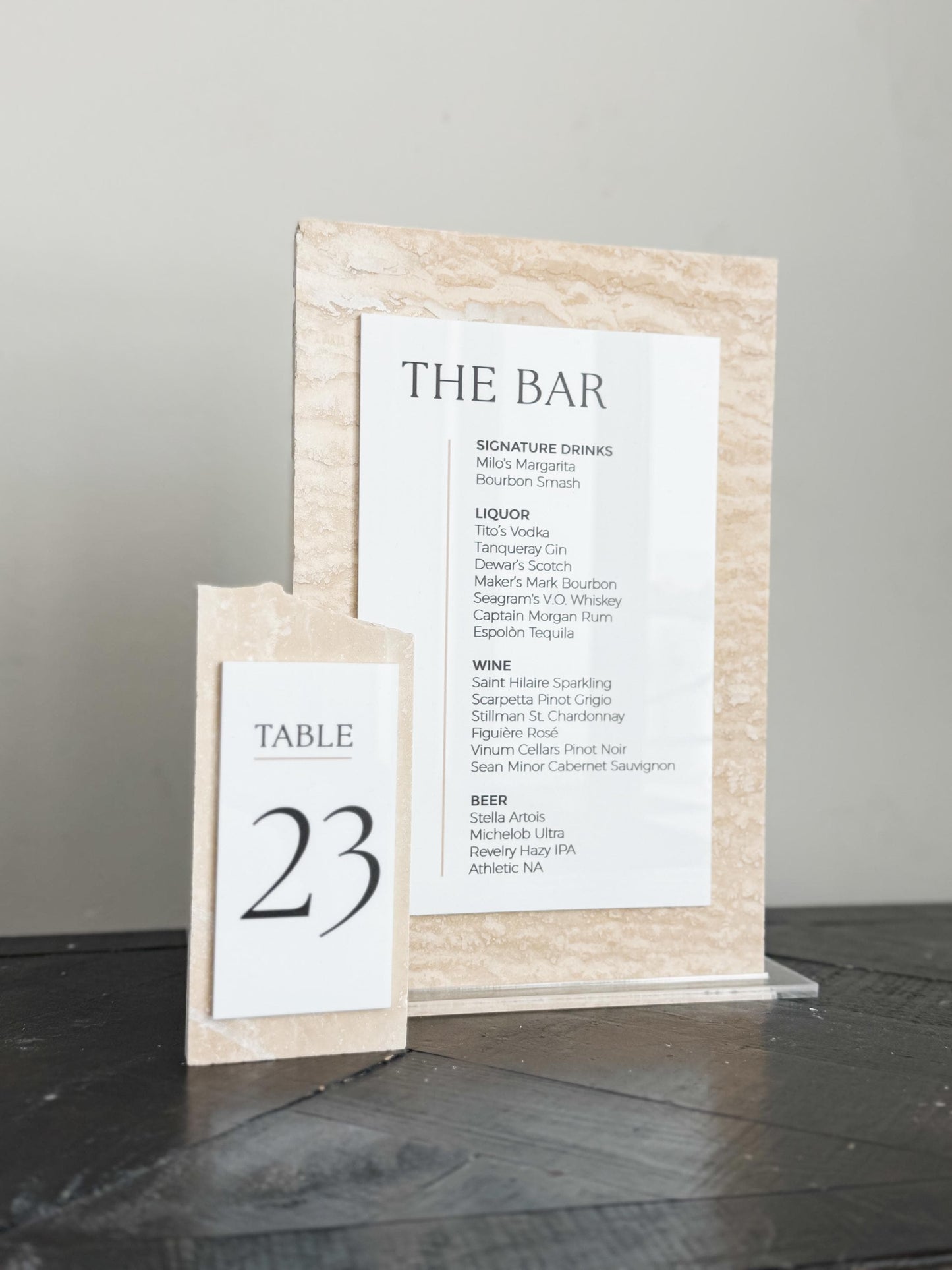 Travertine Stone Bar Menu Sign