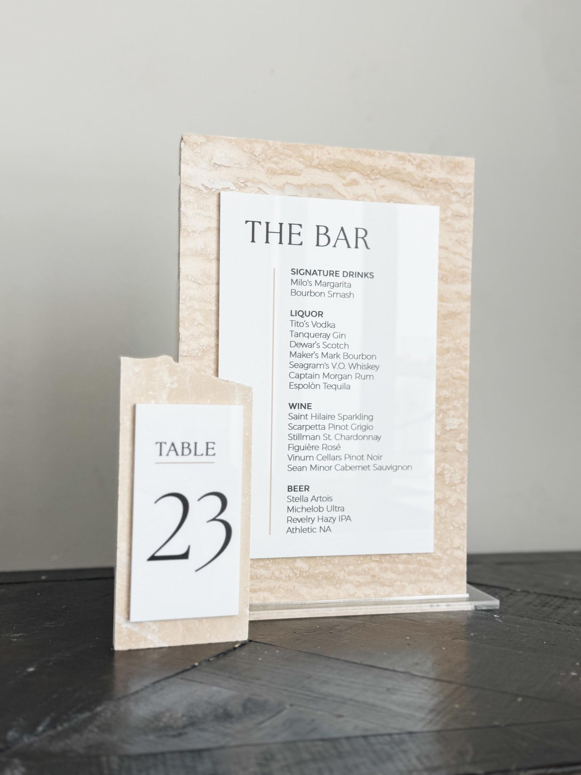 Travertine Stone Bar Menu Sign
