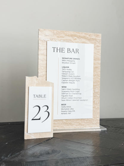 Travertine Stone Bar Menu Sign