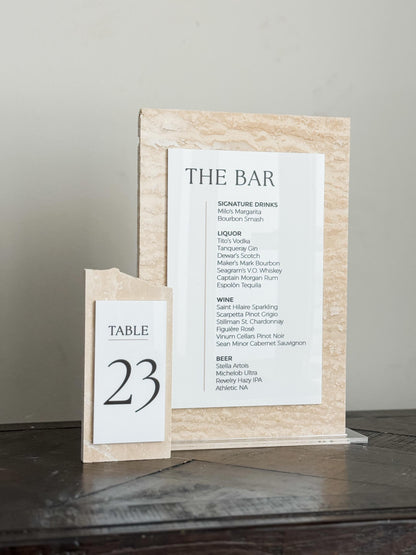Travertine Stone Bar Menu Sign