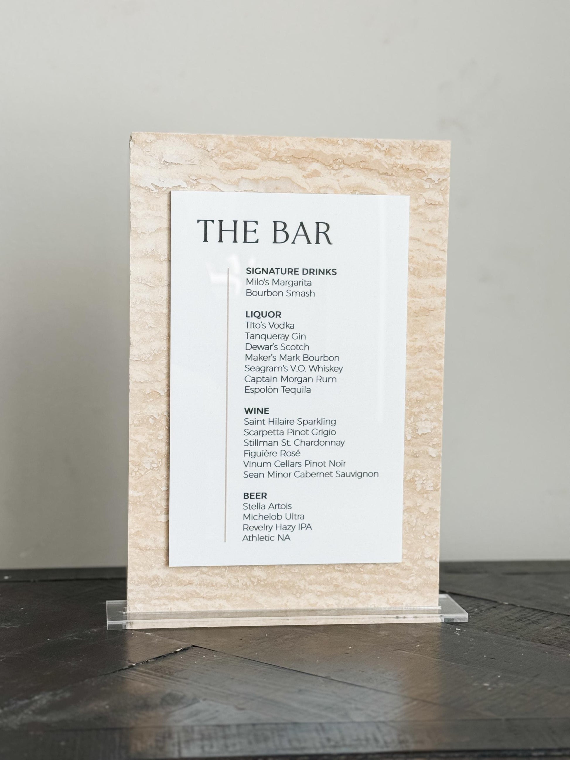 Travertine Stone Bar Menu Sign