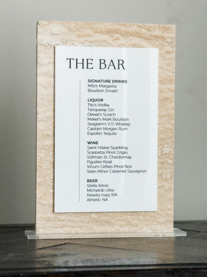 Travertine Stone Bar Menu Sign