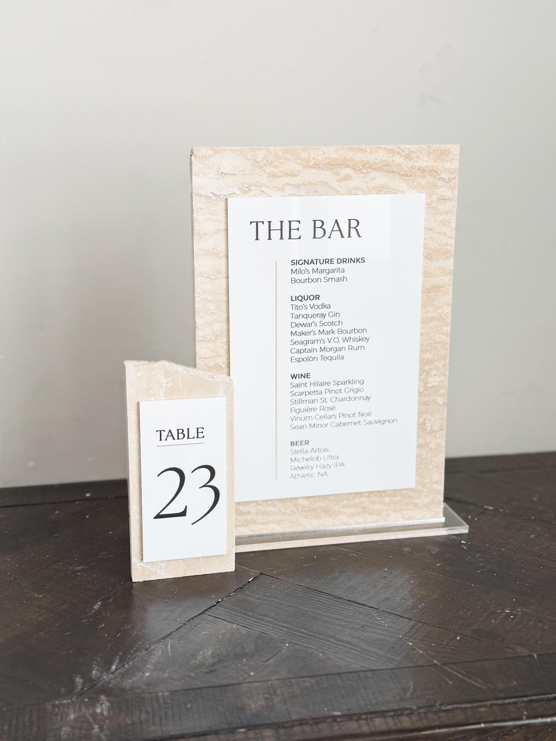 Travertine Stone Bar Menu Sign