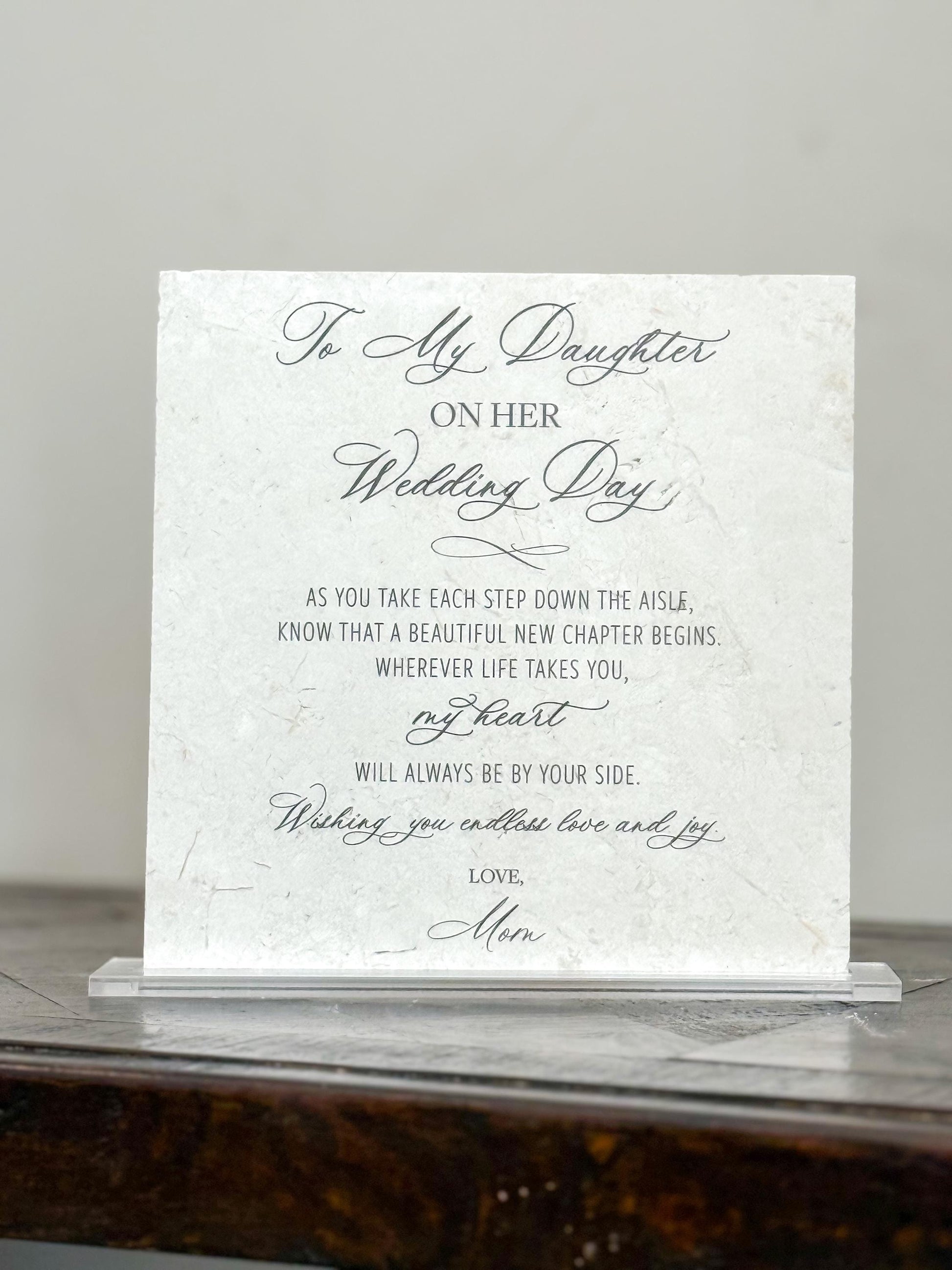 To My Daughter on Her Wedding Day Marble Sign – 8x8 Gift from Mom with Acrylic Stand | Elegant Wedding Keepsake by Luxe Lines Designs