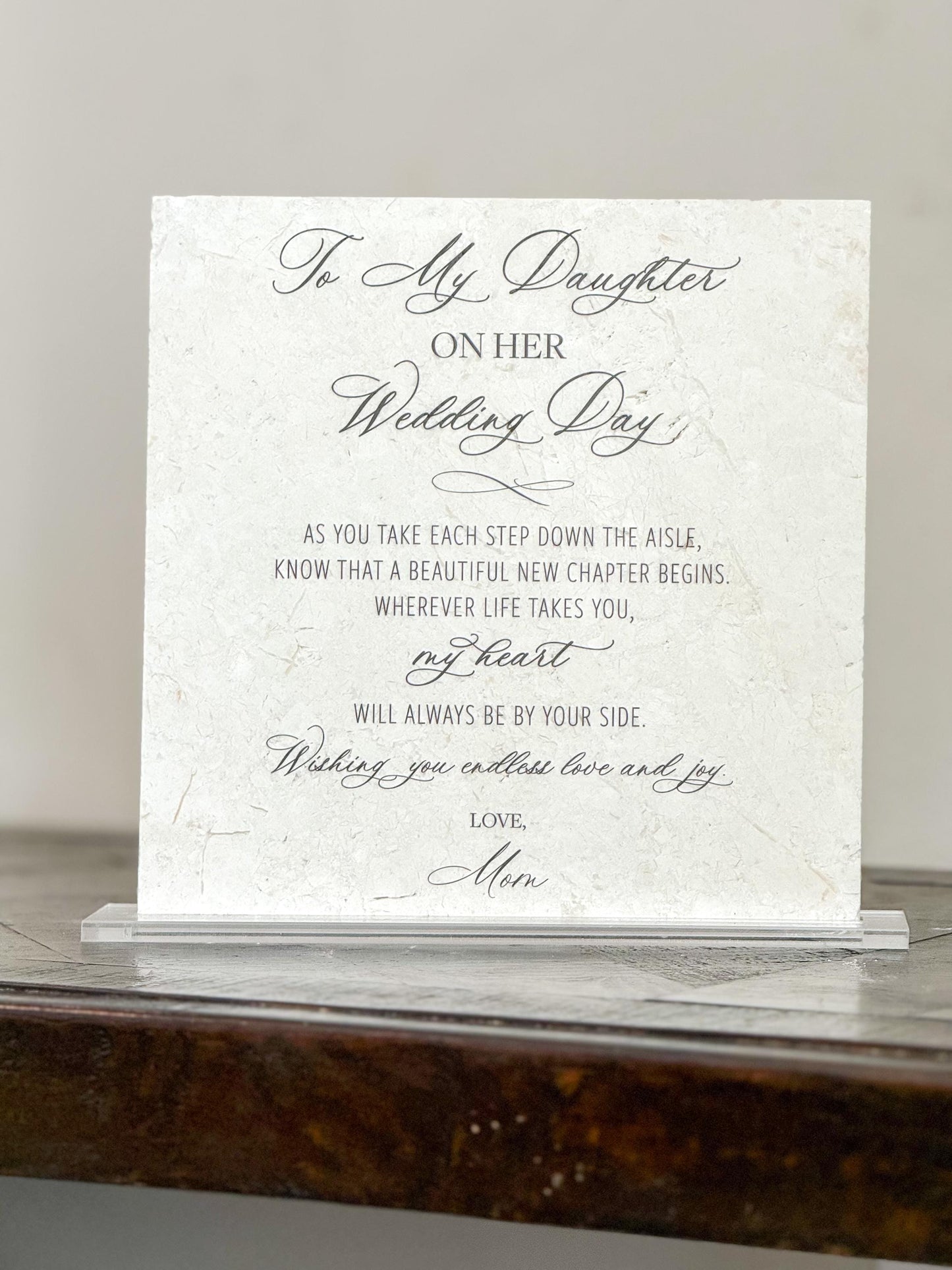 To My Daughter on Her Wedding Day Marble Sign – 8x8 Gift from Mom with Acrylic Stand | Elegant Wedding Keepsake by Luxe Lines Designs