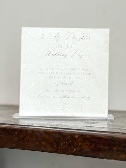 To My Daughter on Her Wedding Day Marble Sign – 8x8 Gift from Mom with Acrylic Stand | Elegant Wedding Keepsake by Luxe Lines Designs