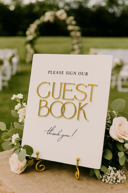 2026 Bride Guest Book Sign – Gold 3D Acrylic Wedding Sign 8x10 | Please Sign Our Guest Book | Modern Luxury Acrylic Decor by Luxe Lines