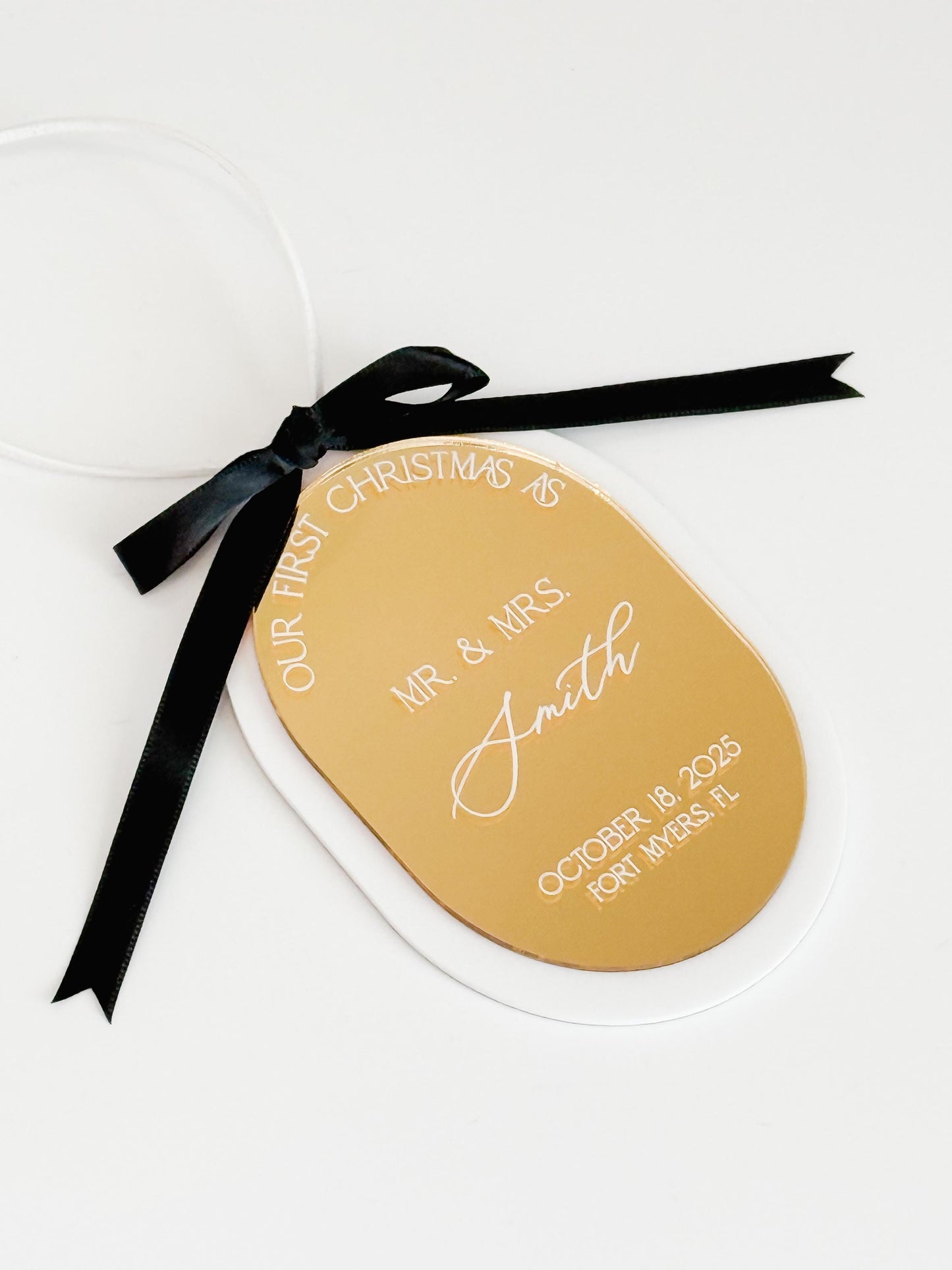 Our First Christmas as Mr. & Mrs. – Custom Wedding Ornament | Personalized Newlywed Gift | Modern Acrylic Christmas Ornament
