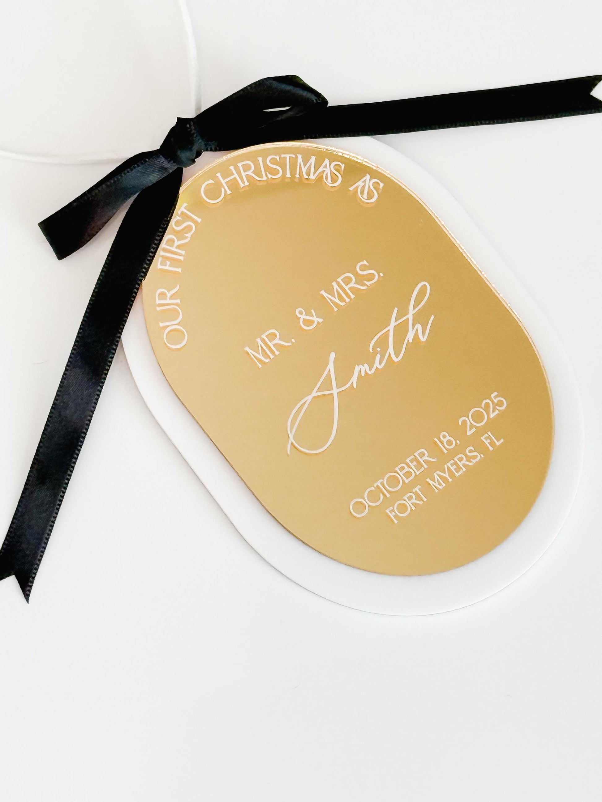 Our First Christmas as Mr. & Mrs. – Custom Wedding Ornament | Personalized Newlywed Gift | Modern Acrylic Christmas Ornament